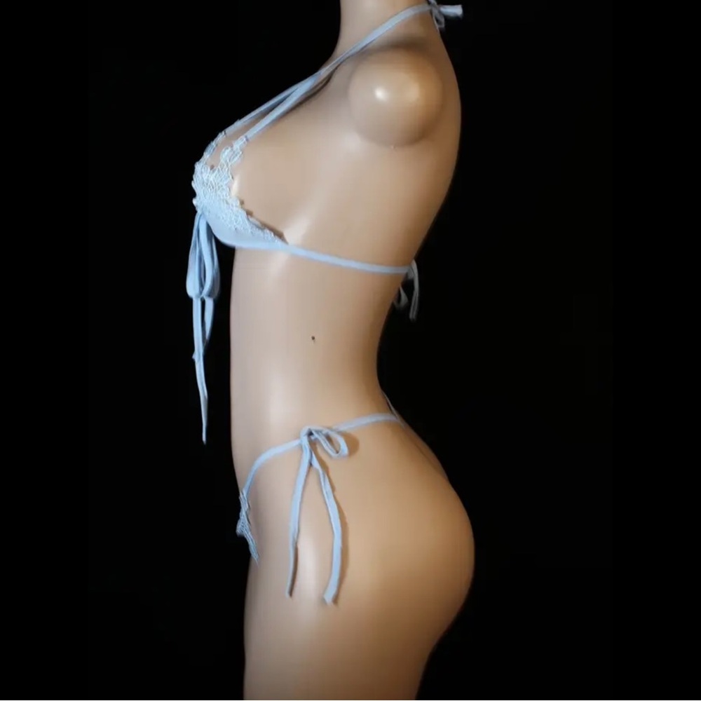 Light Blue, Hollowed Strand, Lingerie Set - Picture 4 of 9